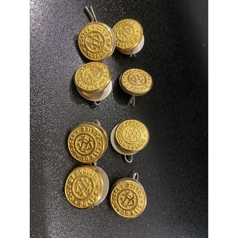 Vintage Police Department Uniform Brass Buttons Lot of 8 Augusta GA Clip shield